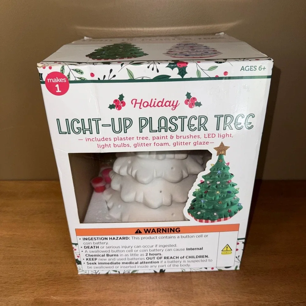 Holiday Light-Up Plaster Tree DIY Craft Kit LED Ceramic Style Christmas Decor